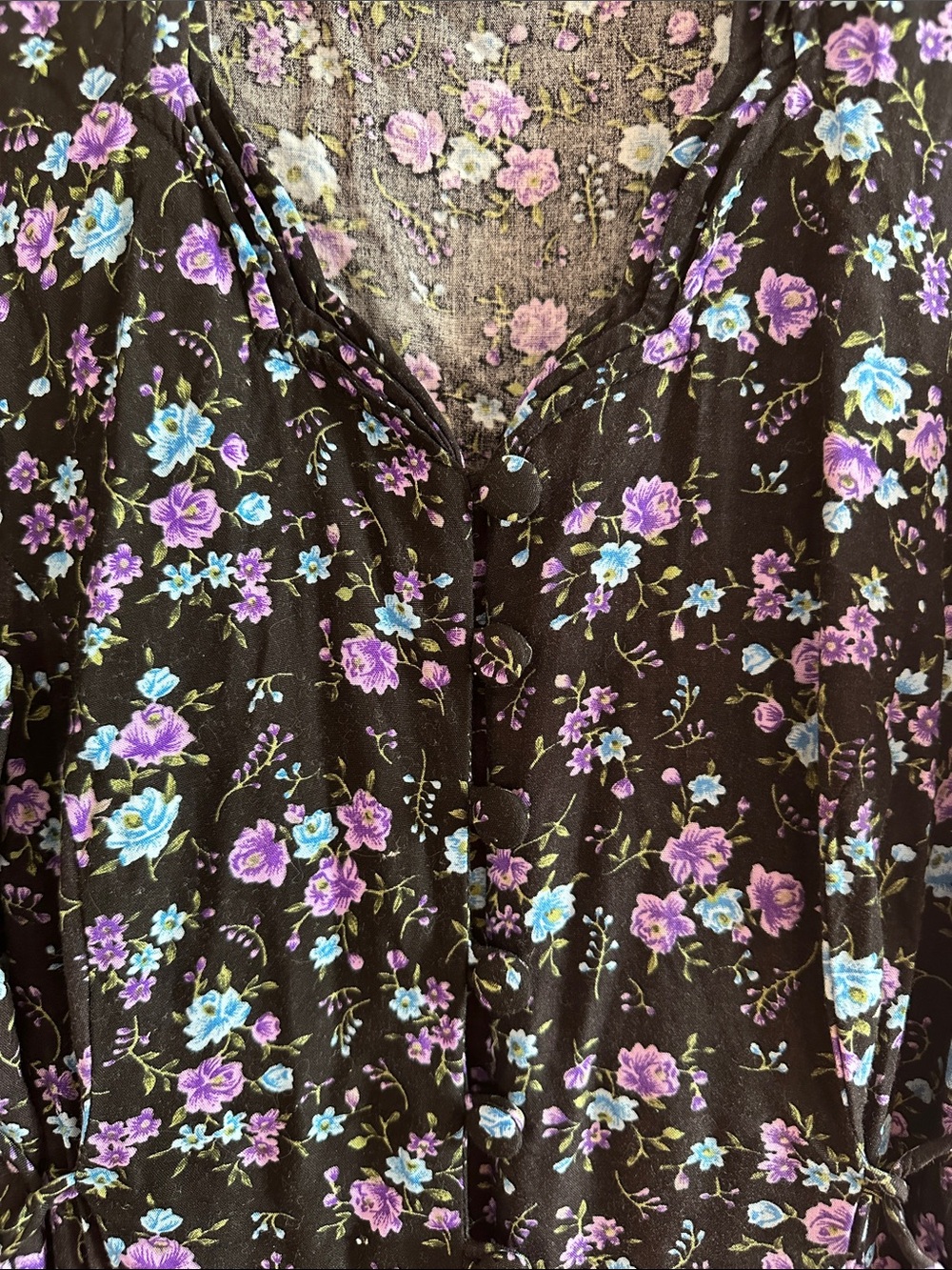 Vintage 90s Floral Flutter Sleeve Tie Waist Midi Rayon Dress 14 XL Large - Picture 4 of 8